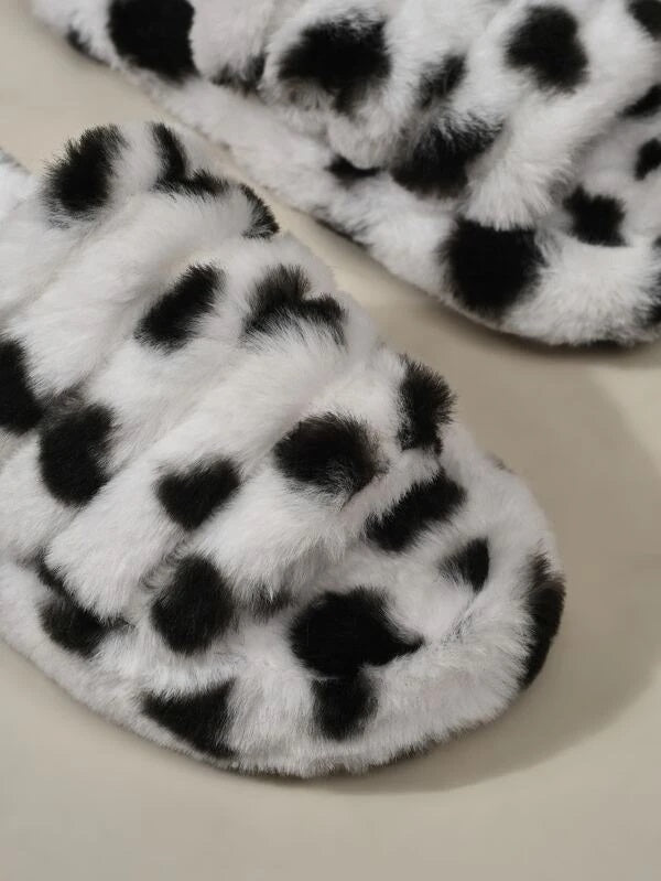 CM-SHS526506 Women Trendy Seoul Style Allover Graphic Fluffy Slippers - White