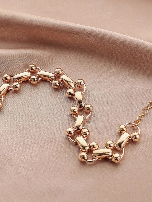 CM-AXS527594 Women Trendy Seoul Style Minimalist Link Bracelet - Gold