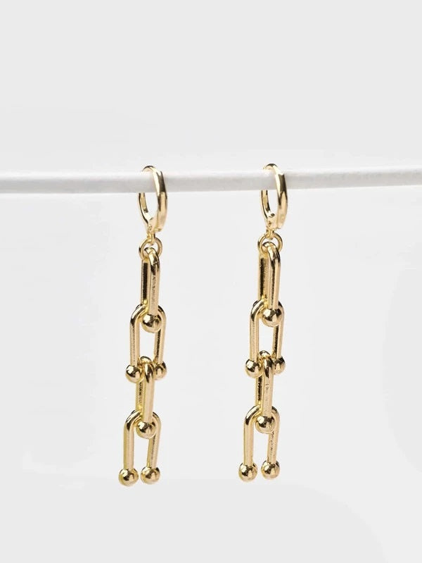 CM-AXS528097 Women Trendy Seoul Style Chain Design Drop Earrings Gol