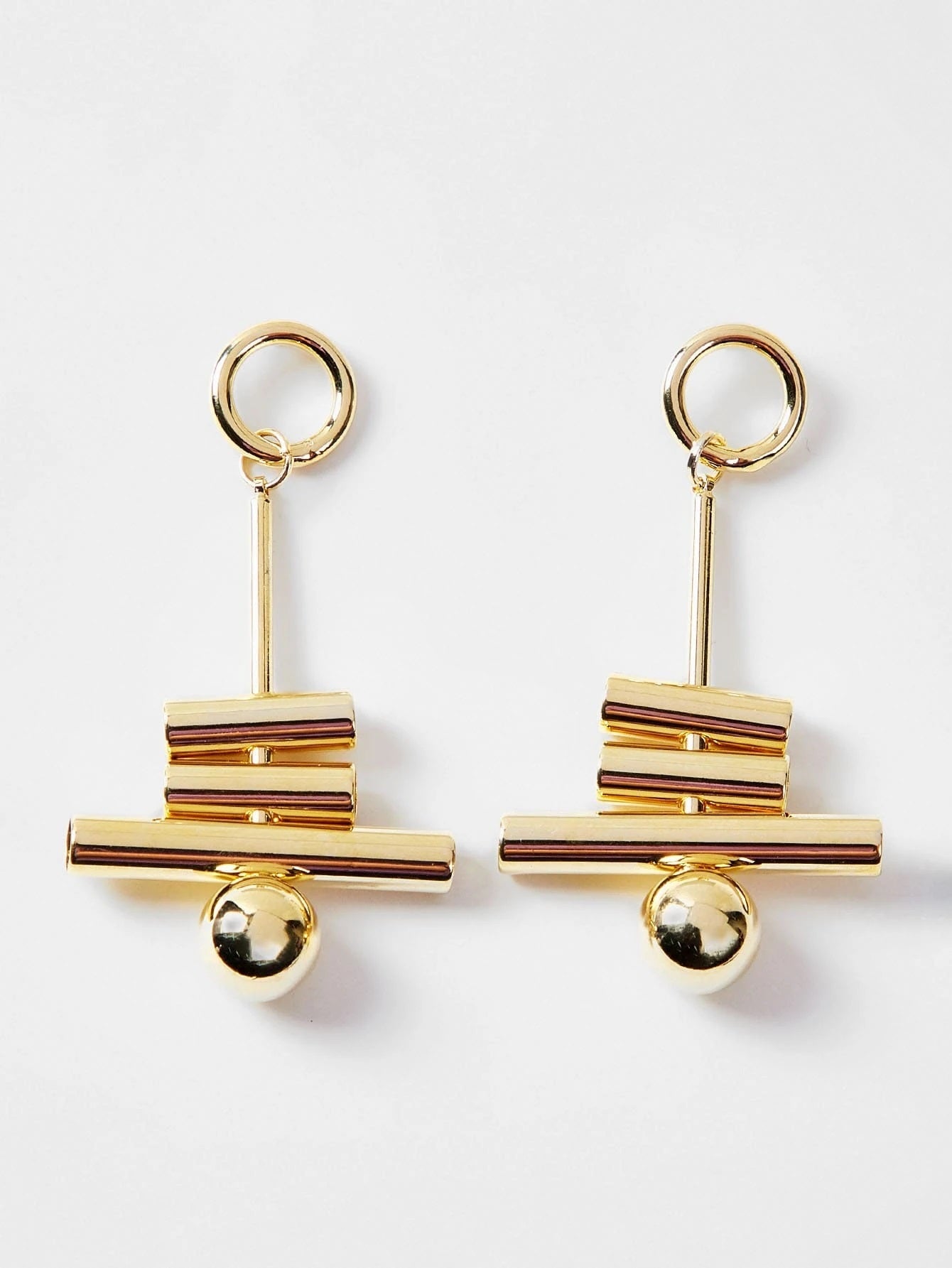 CM-AXS521665 Women Trendy Seoul Style 14K Gold Pated Link Tube Drop Earrings