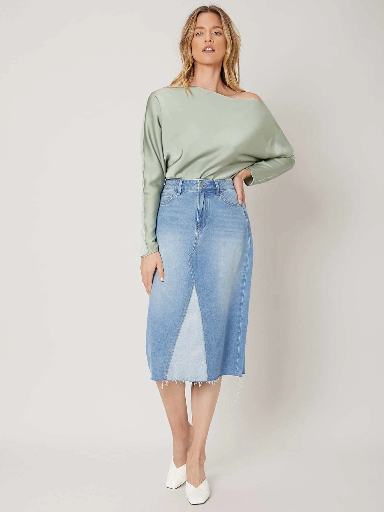 CM-TS615675 Women Elegant Seoul Style Asymmetrical Neck Regular Fit Top - Mint Green