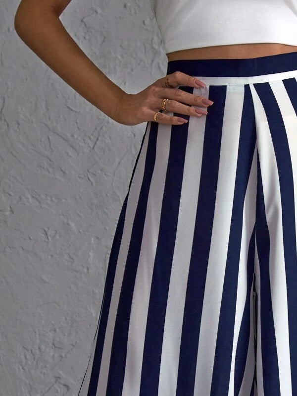 CM-BS851576 Women Casual Seoul Style High Waist Vertical Stripe Wide Leg Pants