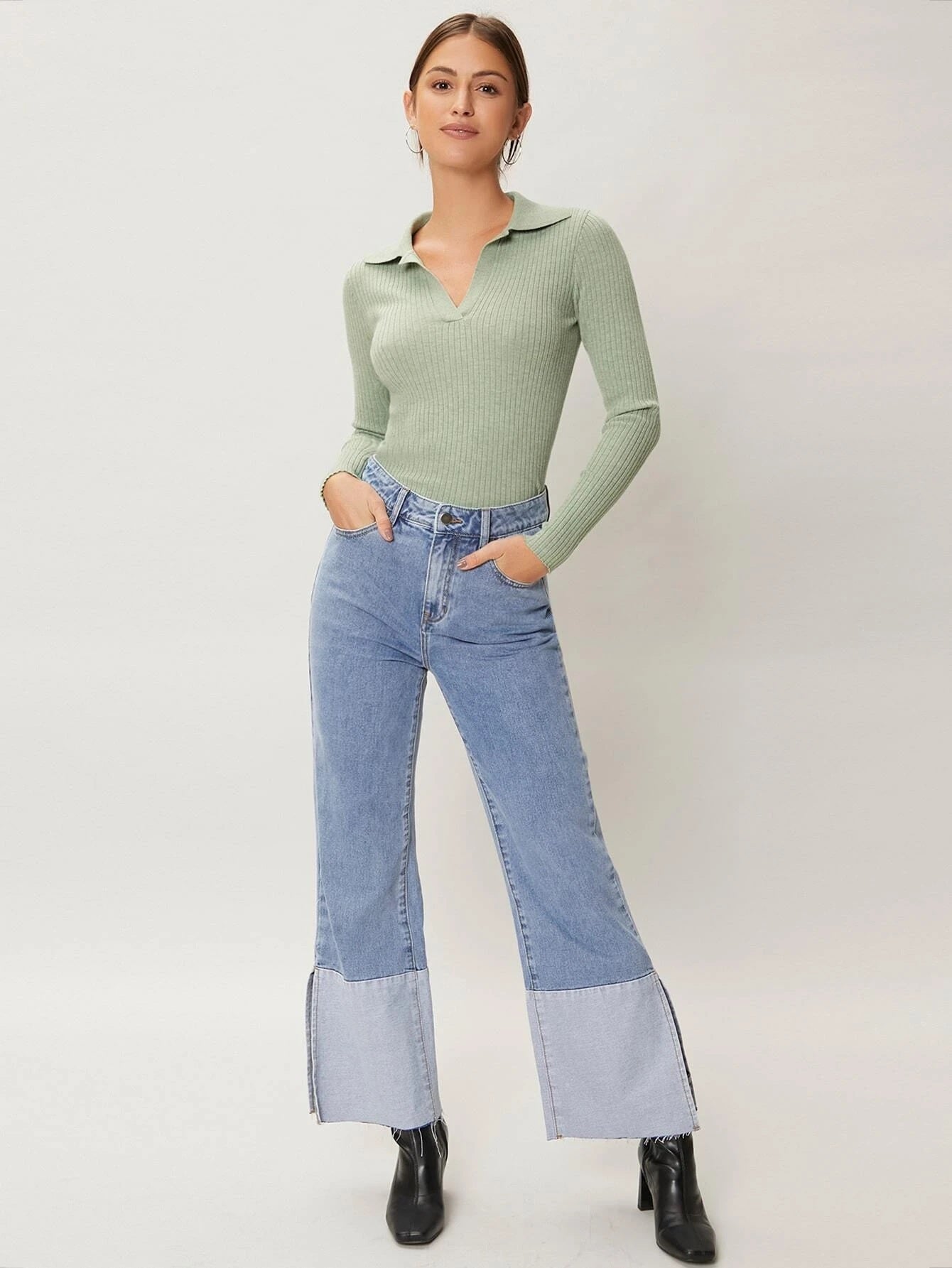 CM-BS435338 Women Casual Seoul Style Light Wash Flare Leg Jeans