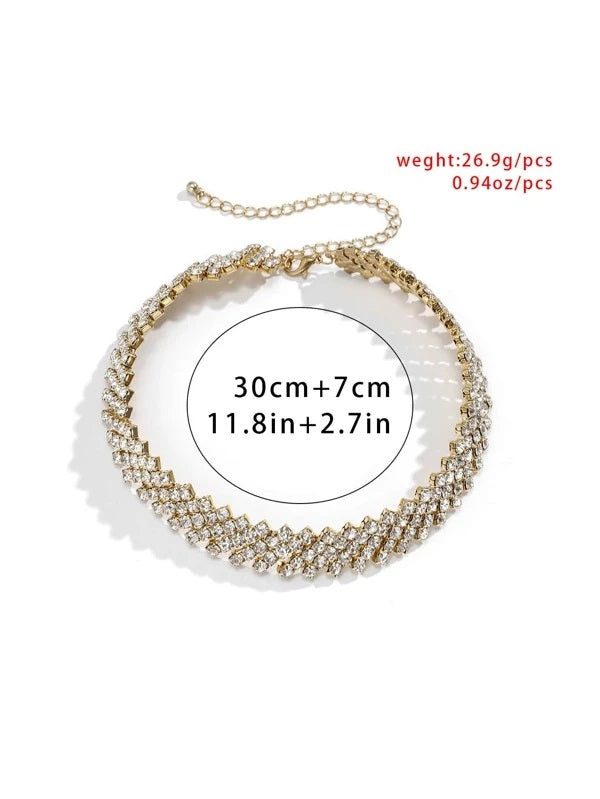 CM-AXS802272 Women Trendy Seoul Style Rhinestone Decor Necklace - Gold