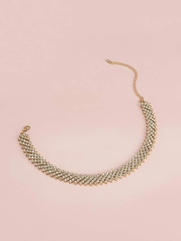 CM-AXS802272 Women Trendy Seoul Style Rhinestone Decor Necklace - Gold