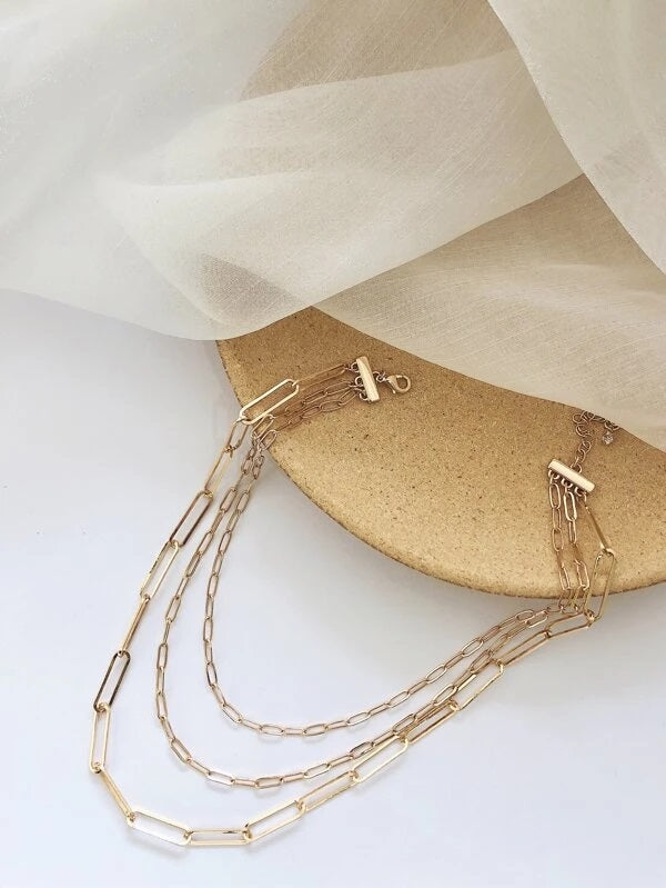 CM-AXS072421 Women Trendy Seoul Style Minimalist Layered Necklace - Gold