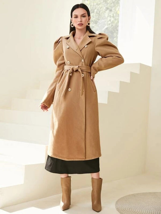 CM-CS182835 Women Elegant Seoul Style Notched Collar Leg-Of-Mutton Sleeve Overcoat