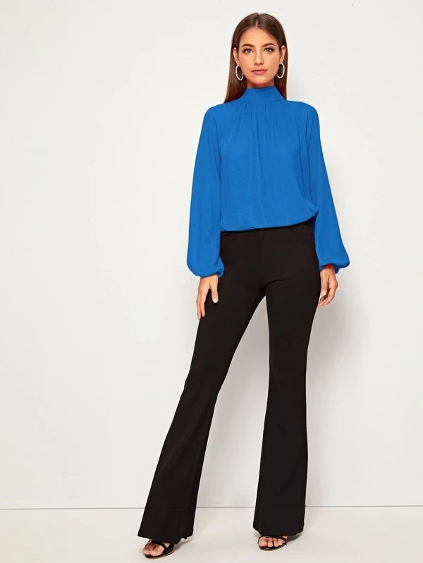 CM-TS051671 Women Casual Seoul Style Tie Back Raglan Sleeve Dip Hem Top - Blue