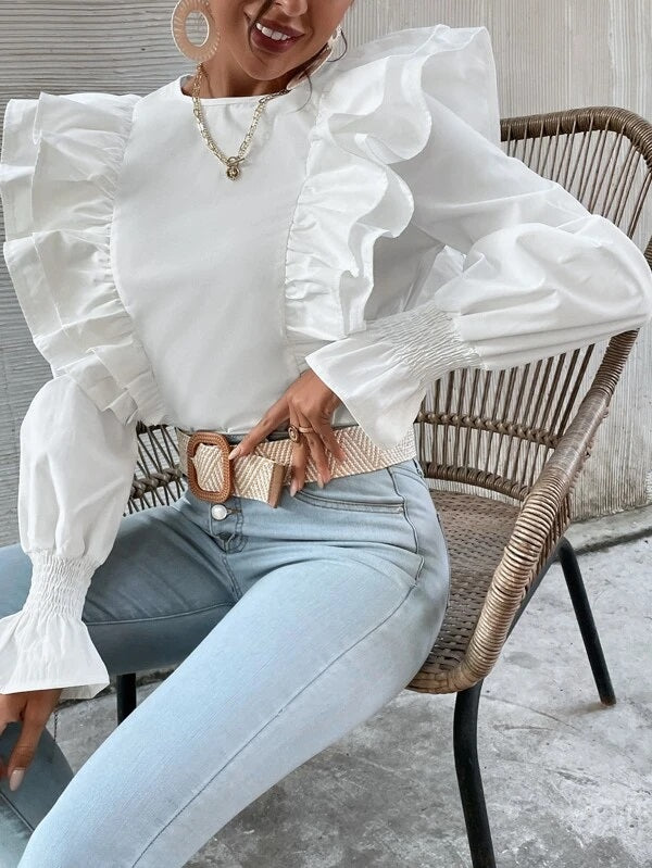 CM-TS248484 Women Casual Seoul Style Exaggerated Ruffle Trim Flounce S - Main Image