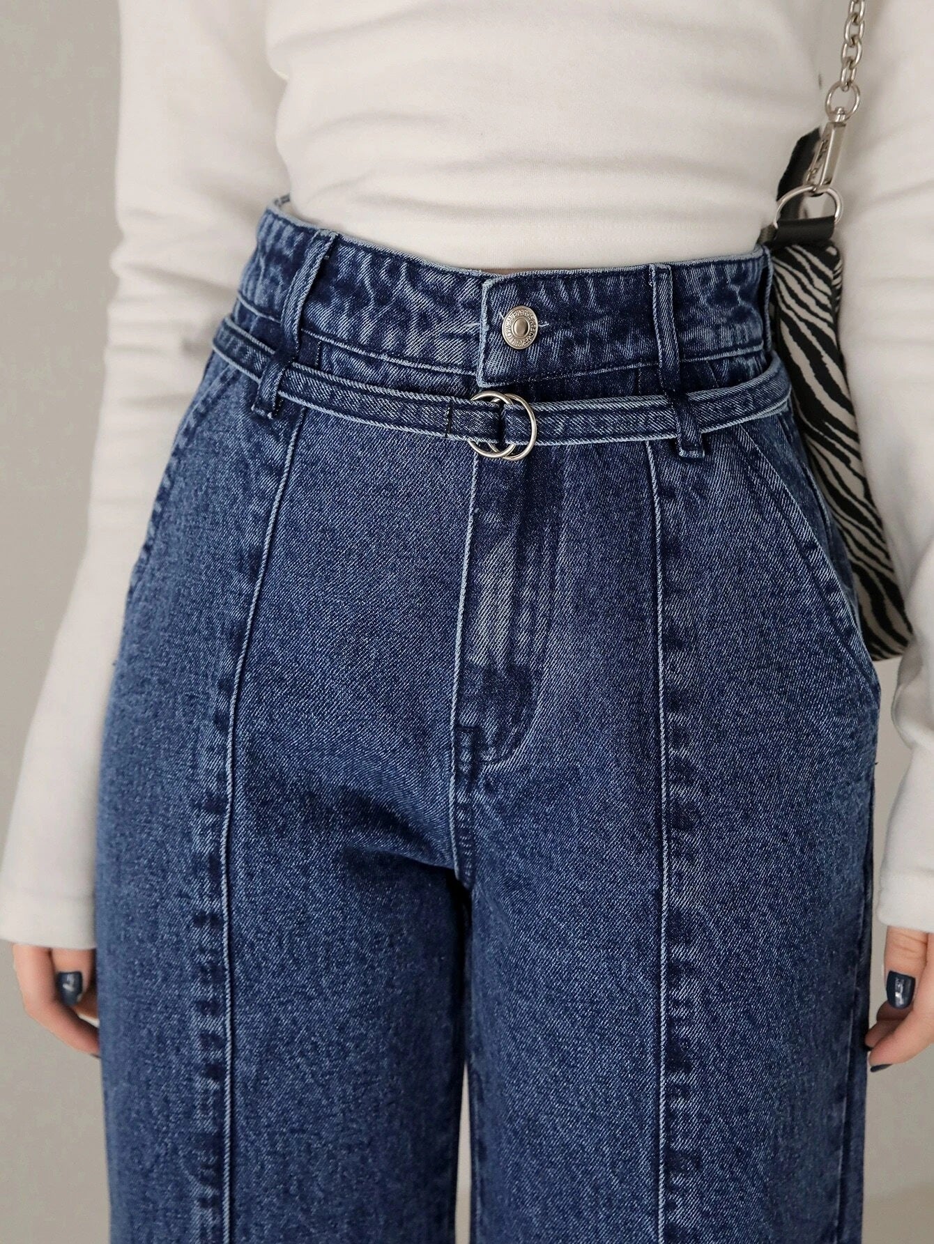 CM-BS988392 Women Casual Seoul Style Dark Wash High Waist Wide Leg Jeans