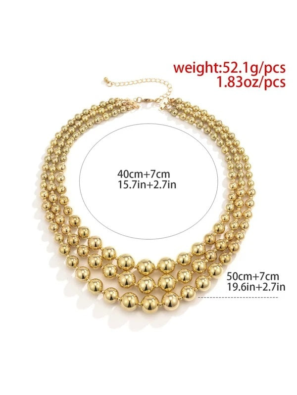 CM-AXS377177 Women Trendy Seoul Style Beaded Layered Necklace - Gold