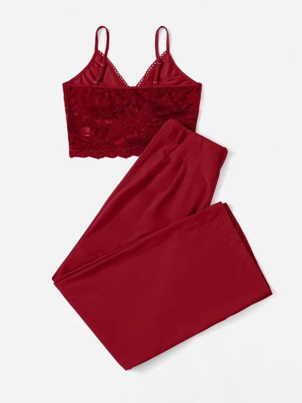 CM-SS404343 Women Casual Seoul Style Lace Cami Top With Long Pants - Set