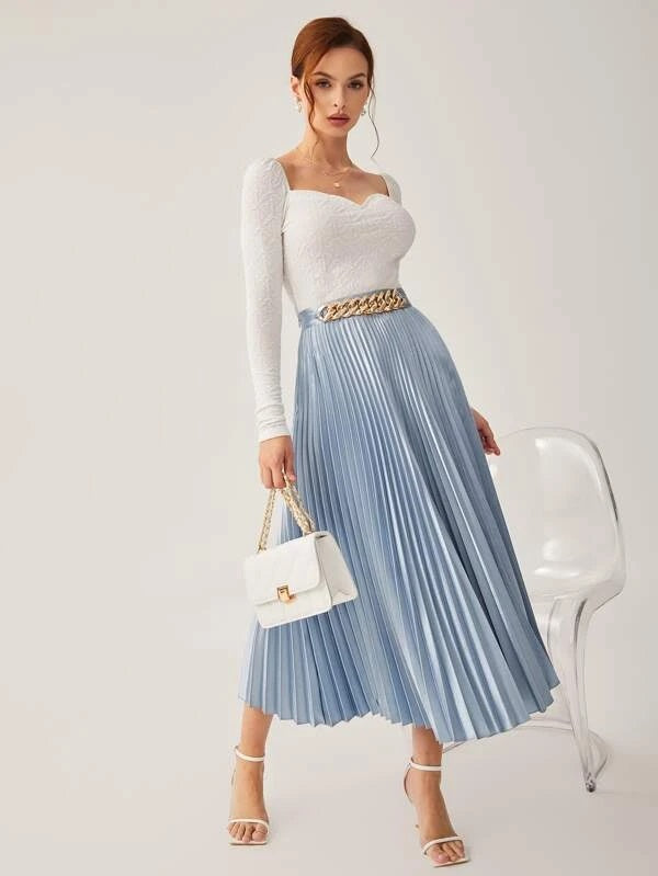 CM-TS958082 Women Casual Seoul Style Long Sleeve Textured Sweetheart Collar Top - White