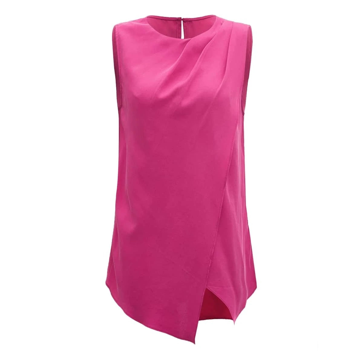 CM-TS193648 Women Elegant Seoul Style Sleeveless Draped Asymmetrical Top - Hot Pink