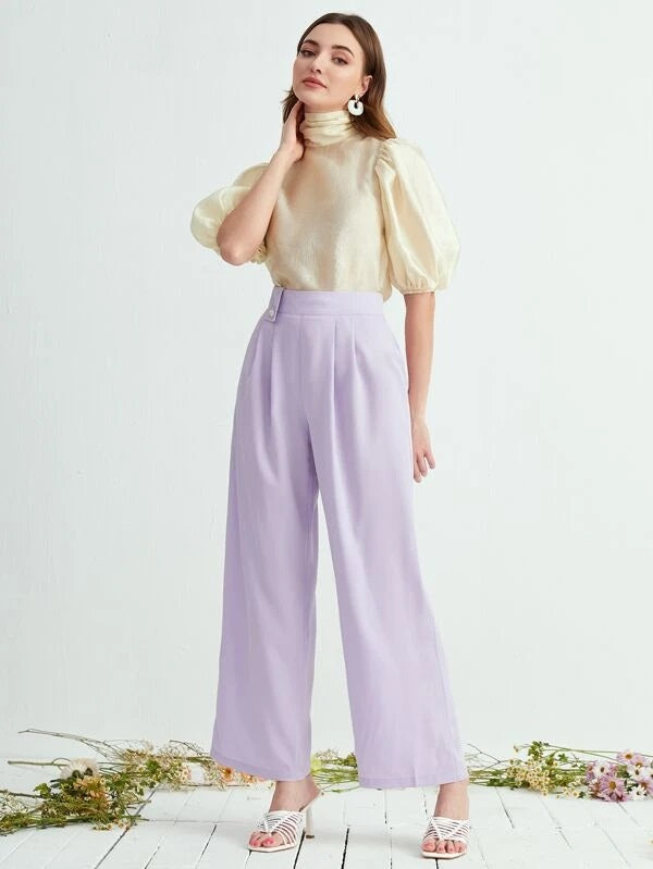 CM-TS067022 Women Casual Seoul Style Tie Back Puff Sleeve Mock Neck Blouse - Apricot