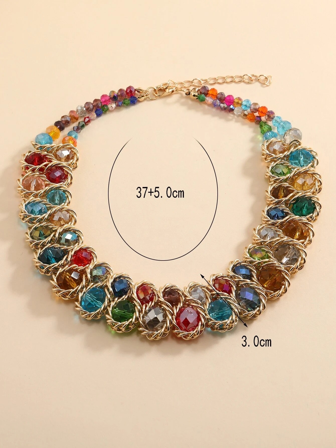 CM-AXS677827 Women Trendy Seoul Style Crystal Beaded Layered Necklace
