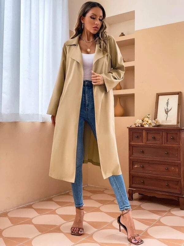 CM-CS558544 Women Elegant Seoul Style Lapel Collar Raglan Sleeve Belted Trench Coat