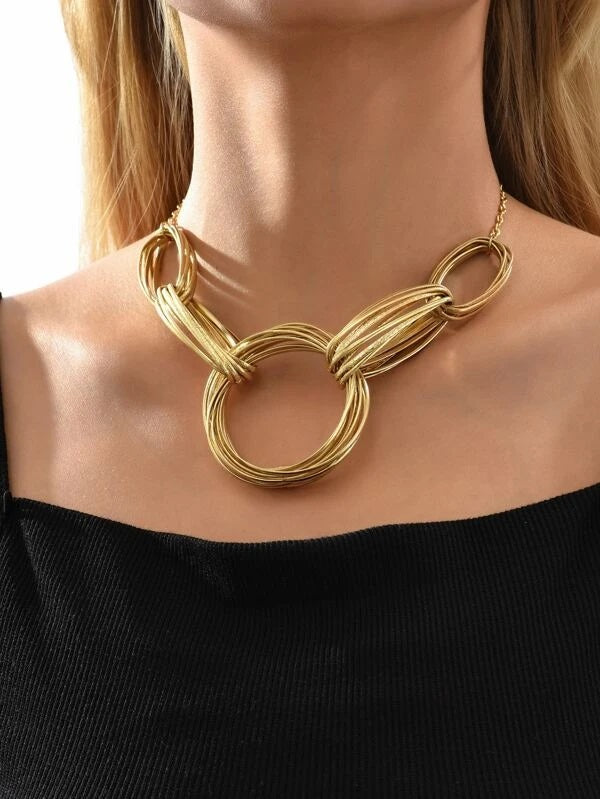CM-AXS177197 Women Trendy Seoul Style Circle Charm Necklace - Gold