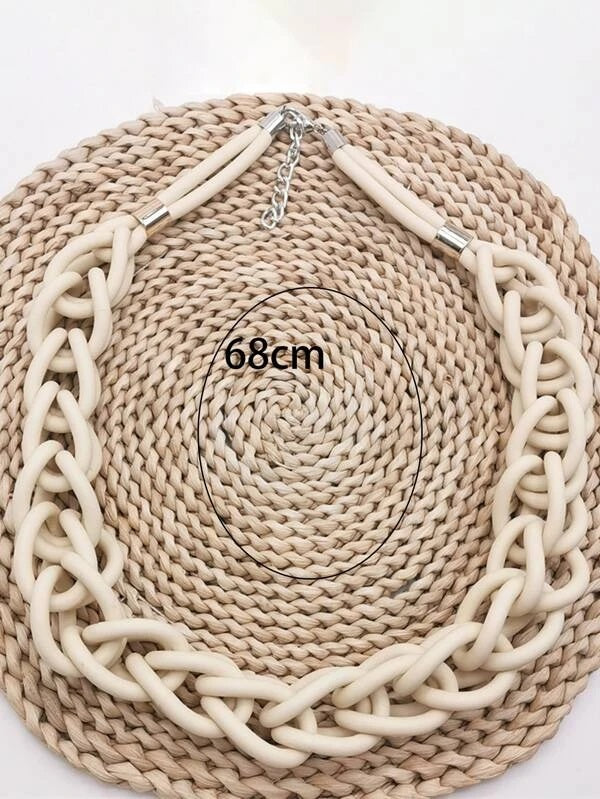 CM-AXS396046 Women Trendy Seoul Style Solid Layered Chain Necklace - Beige