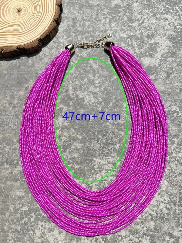 CM-AXS669799 Women Trendy Seoul Style Solid Beaded Layered Necklace - Hot Pink