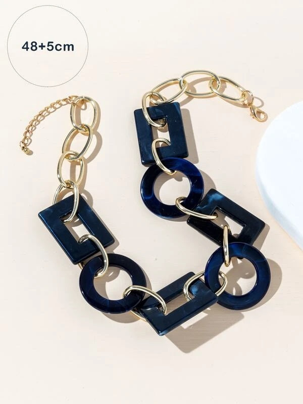 CM-AXS889981 Women Trendy Seoul Style Geometric Decor Chain Necklace