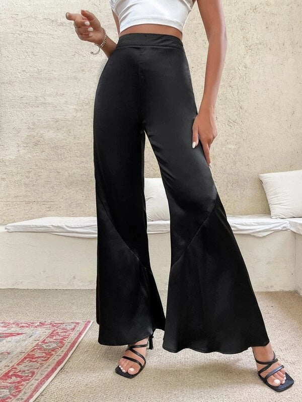 CM-BS424462 Women Elegant Seoul Style High Waist Flare Leg Pants - Black