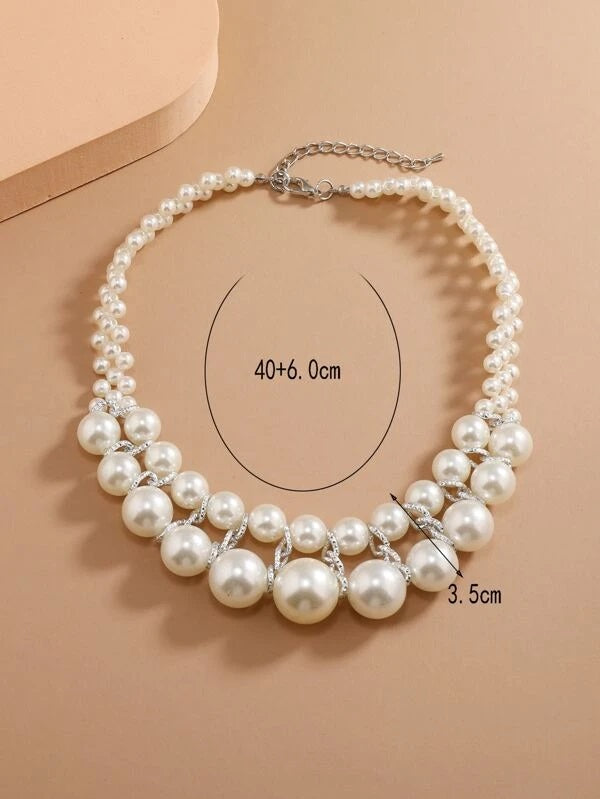 CM-AXS203442 Women Trendy Seoul Style Faux Pearl Decor Necklace - White