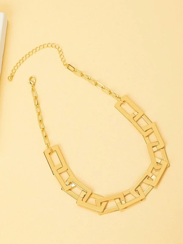 CM-AXS719119 Women Trendy Seoul Style Rectangle Chain Necklace