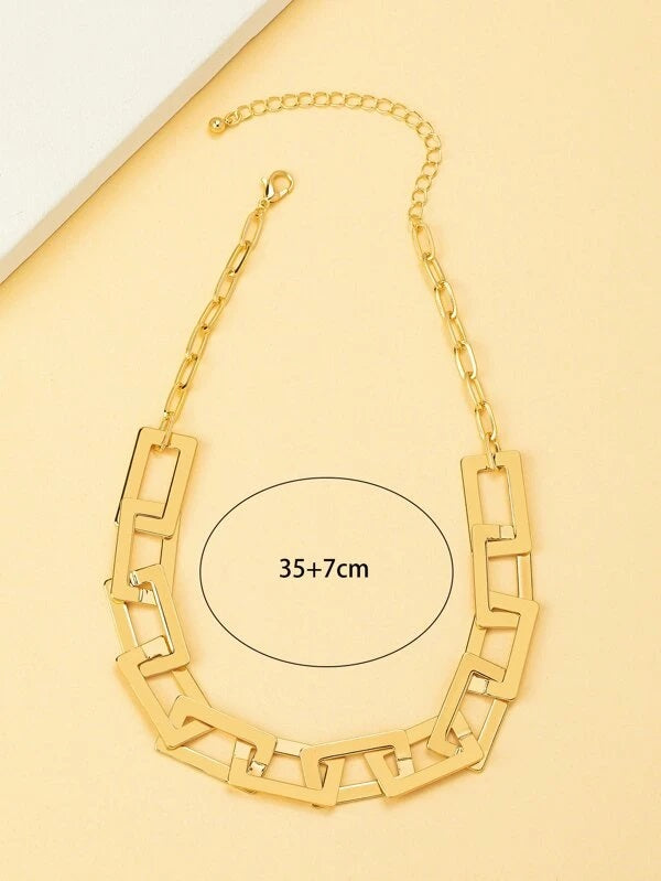 CM-AXS719119 Women Trendy Seoul Style Rectangle Chain Necklace
