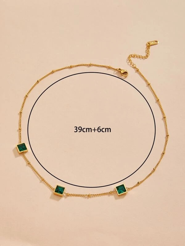 CM-AXS993015 Women Trendy Seoul Style Zircon Square Decor Necklace