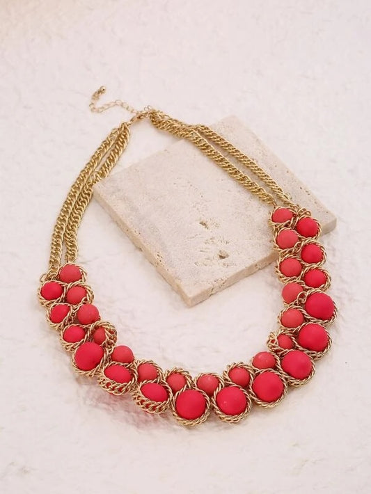 CM-AXS083017 Women Trendy Seoul Style Bead Decor Layered Necklace