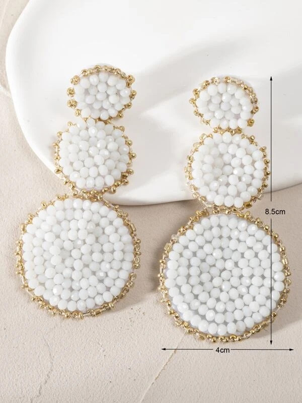 CM-AXS955202 Women Trendy Seoul Style Link Beaded Round Drop Earrings - White