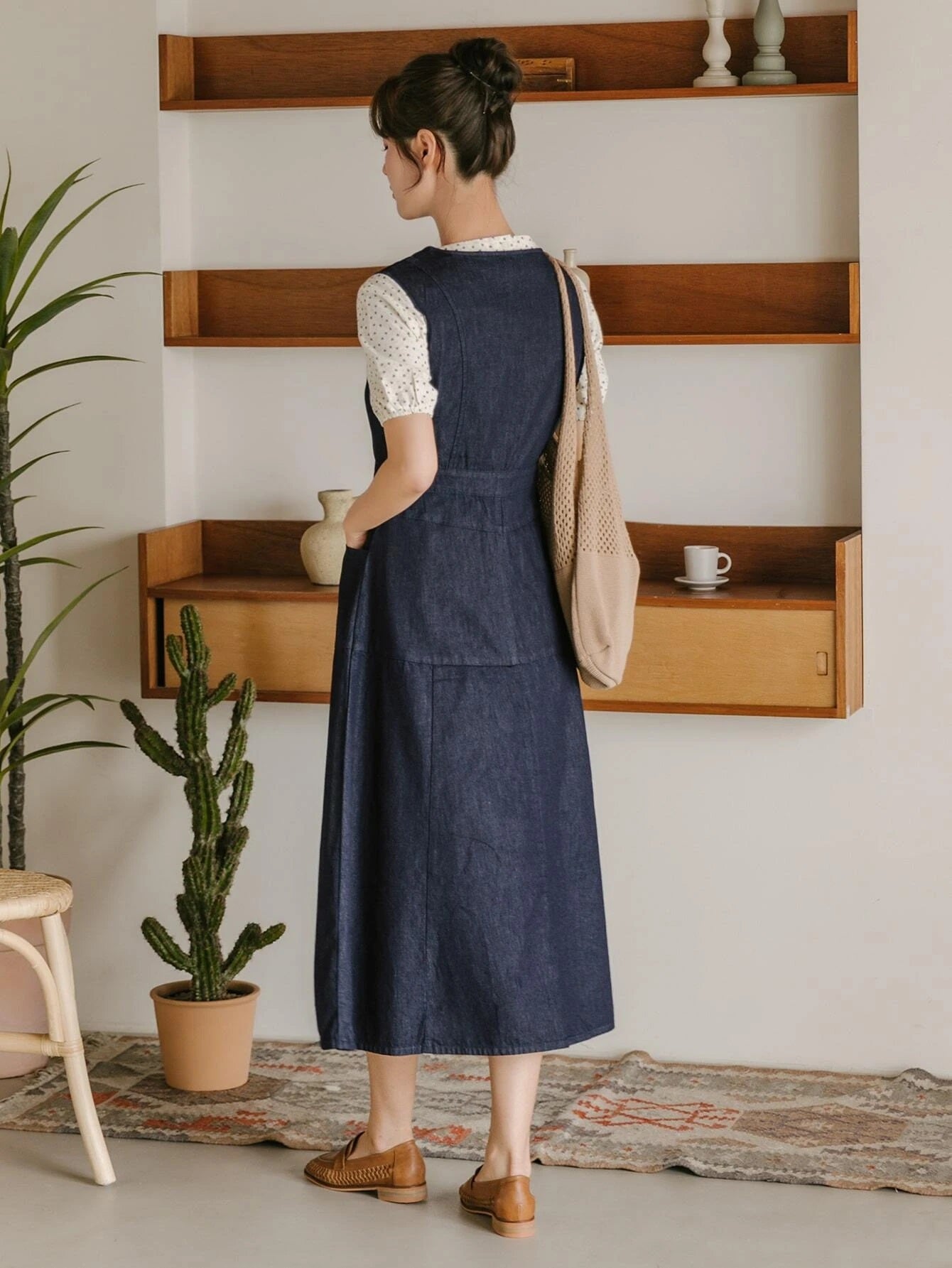 CM-DS916960 Women Casual Seoul Style Sleeveless Solid Button Front Denim Dress