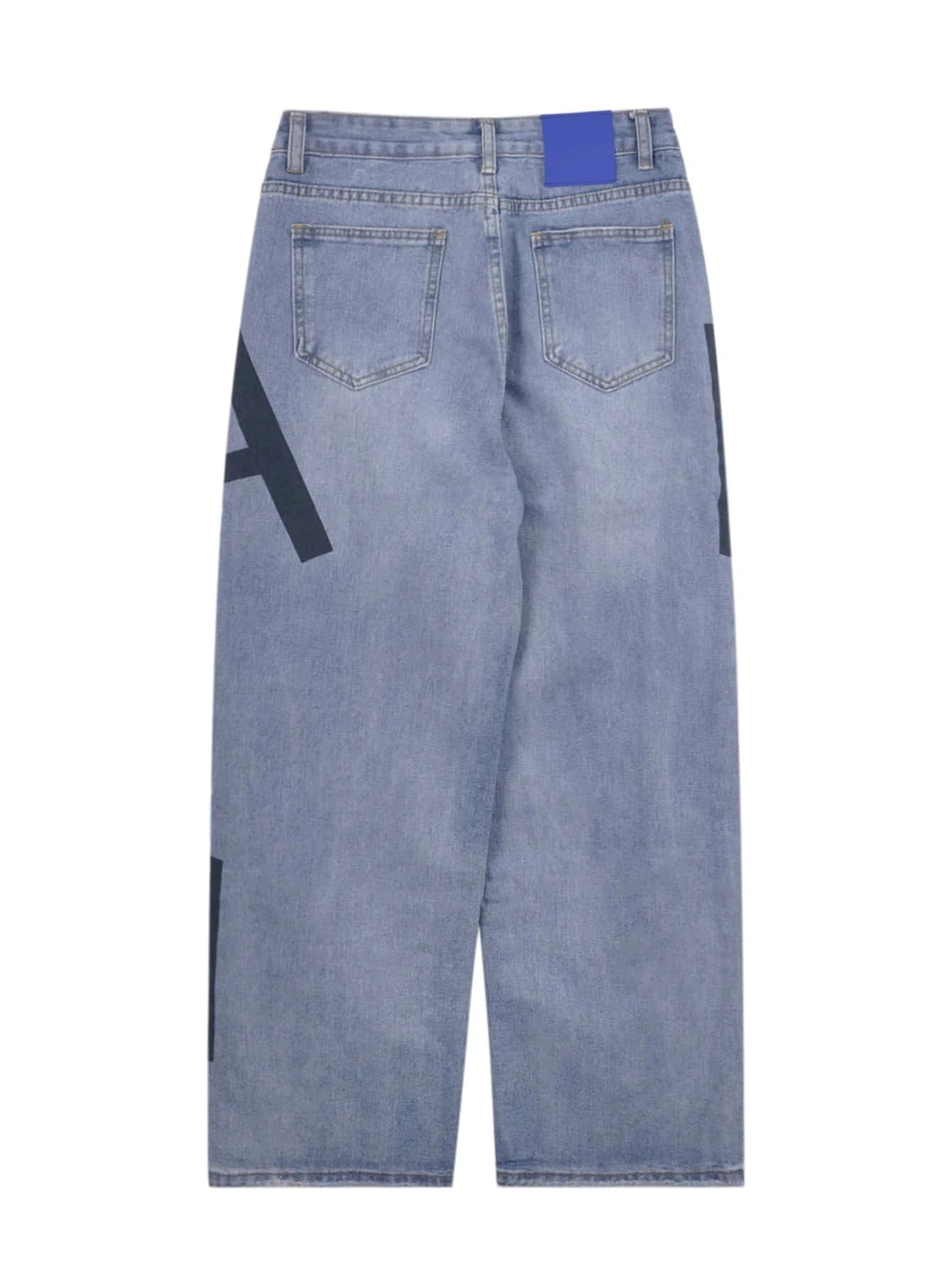 CM-BS331573 Women Preppy Seoul Style Light Wash Letter Graphic Wide Leg Jeans