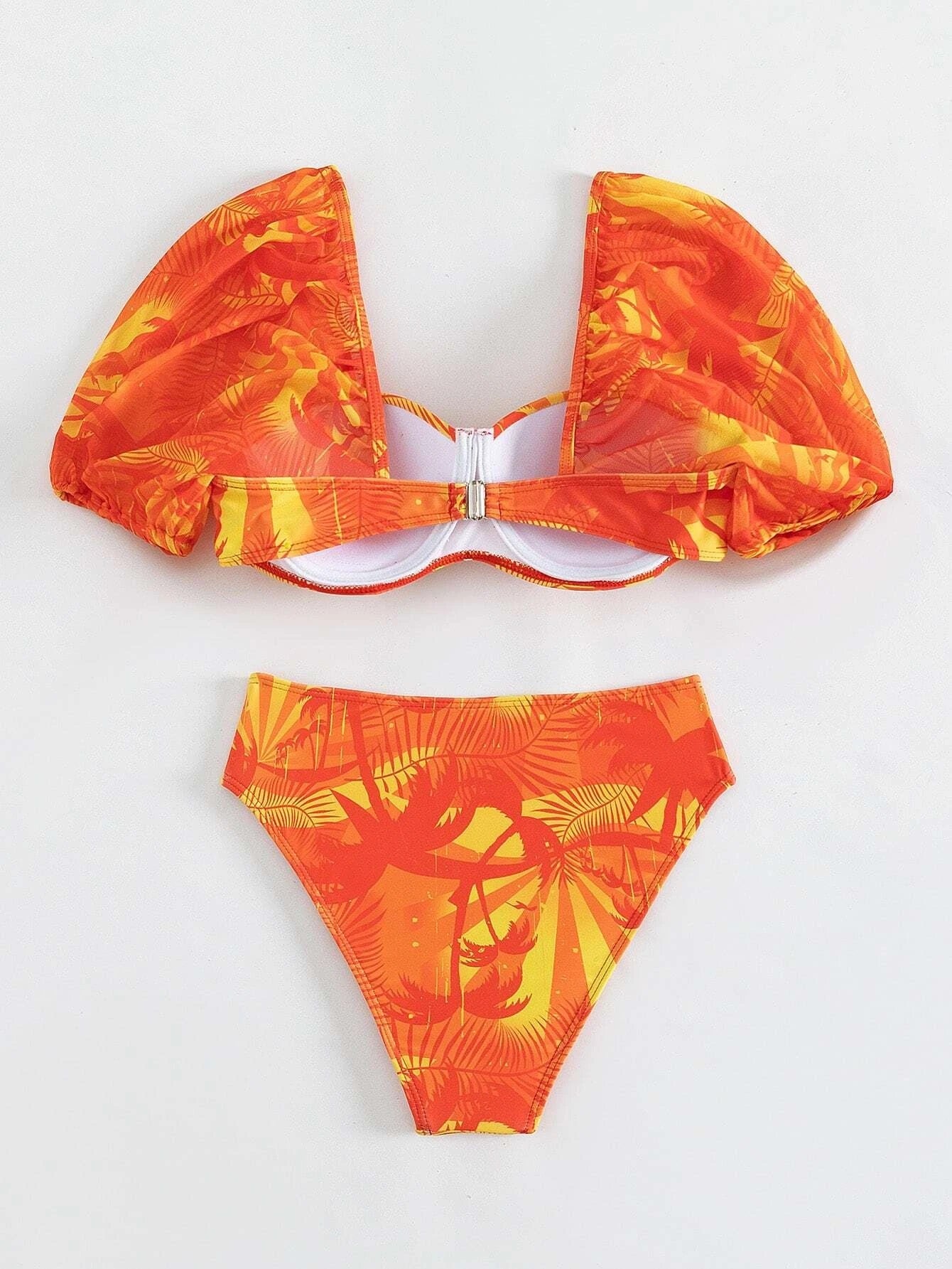 CM-SWS852355 Women Trendy Seoul Style Tropical Print Underwire Bikini Swimsuit