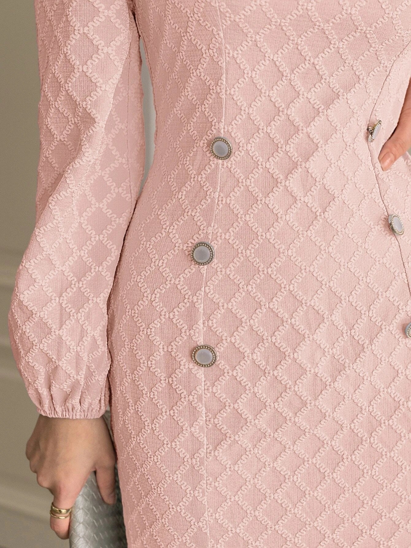 CM-DS418182 Women Elegant Seoul Style Square Neck Lantern Sleeve Mermaid Hem Jacquard Dress