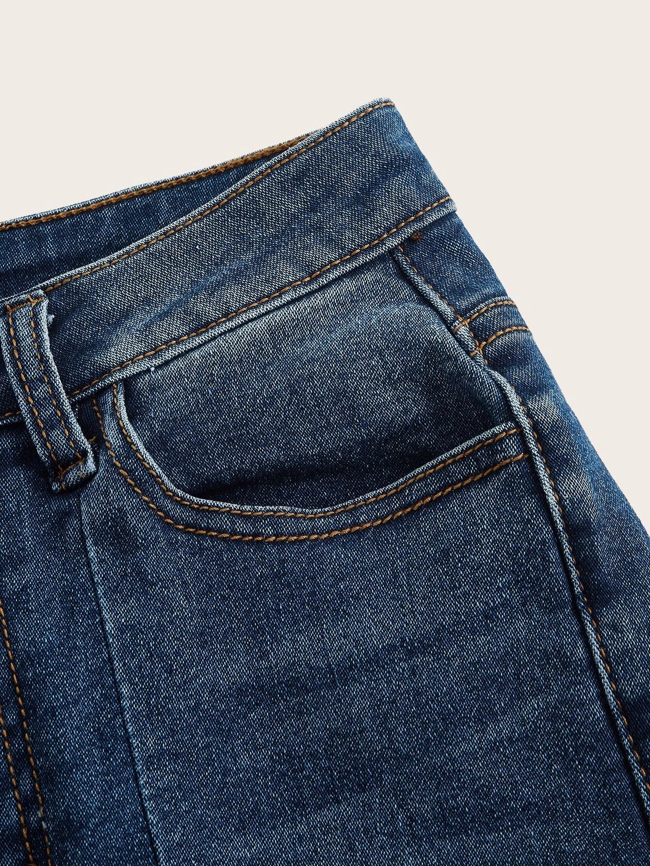 CM-BS780161 Women Casual Seoul Style Dark Wash Raw Hem Flare Leg Jeans