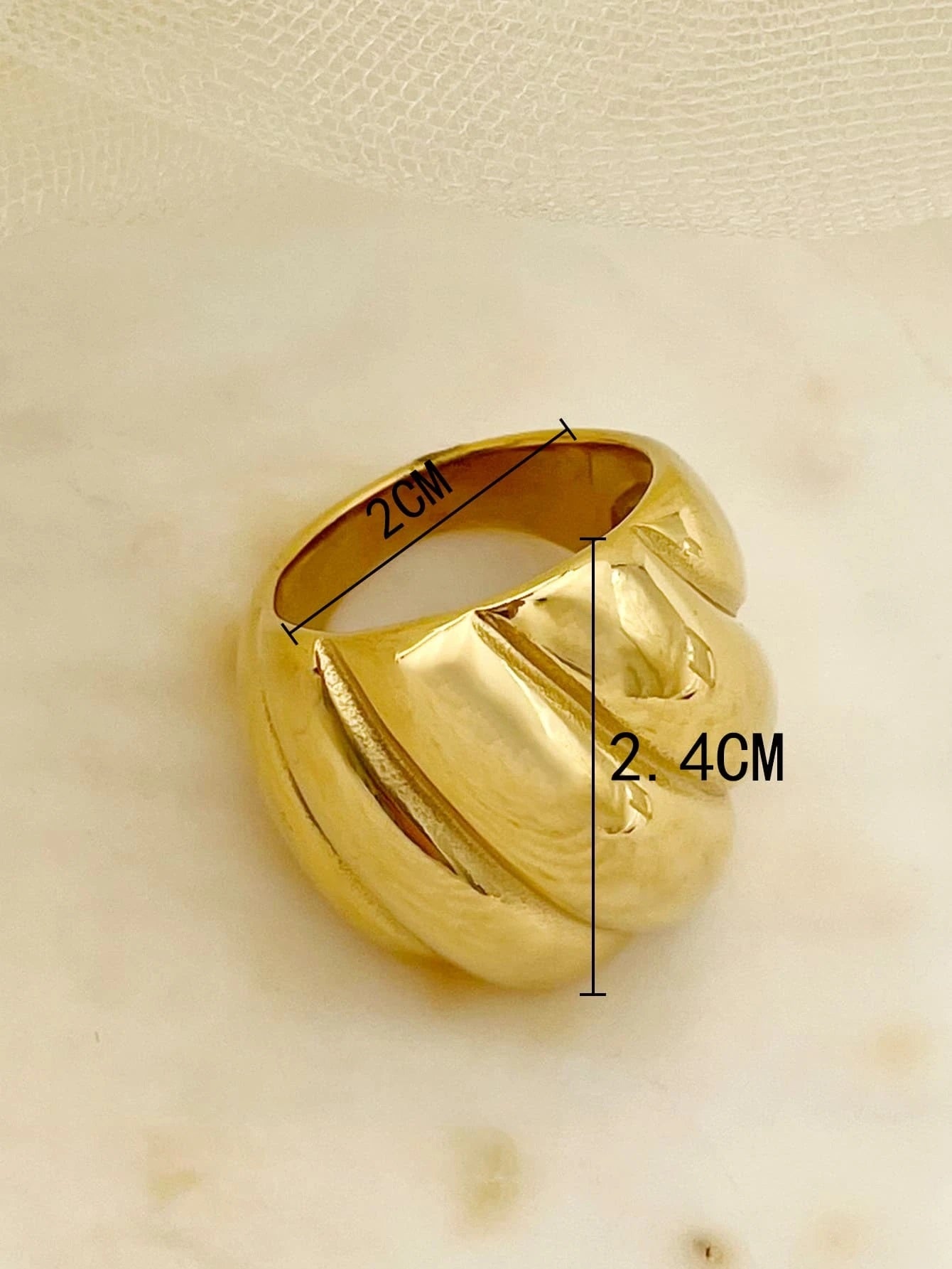 CM-AXS047474 Women Trensdy Seoul Styel Stainless Steel Textured Ring - Yellow Gold