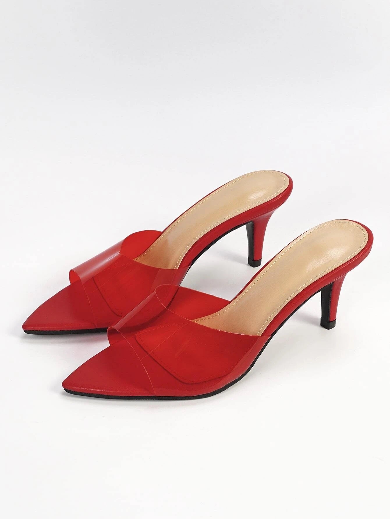 CM-SHS678507 Women Trendy Seoul Style Clear Strap Heeled Mule Sandals - Red