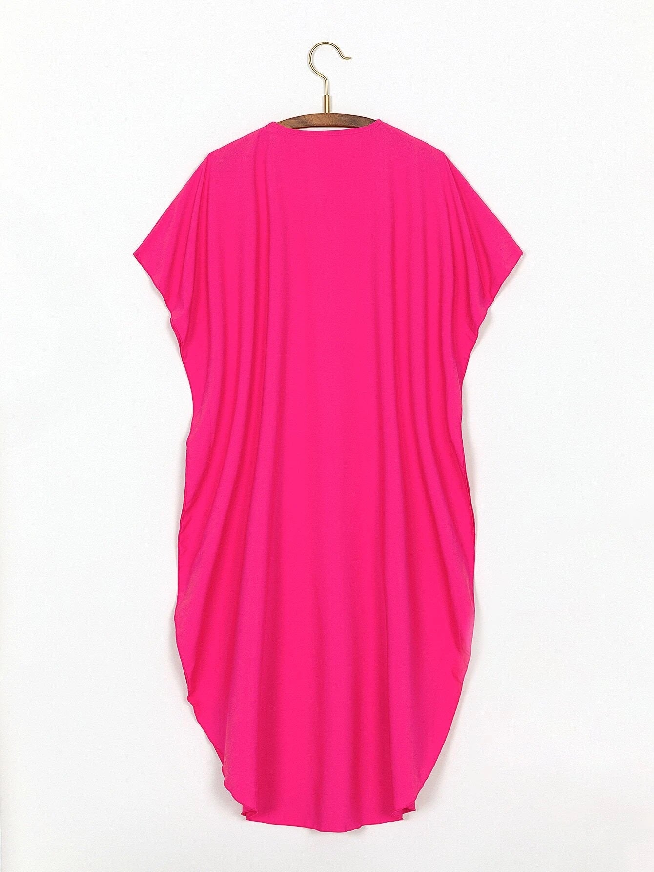 CM-SWS020381 Women Trendy Bohemian Style Solid Batwing Sleeve Cover Up Dress - Hot Pink