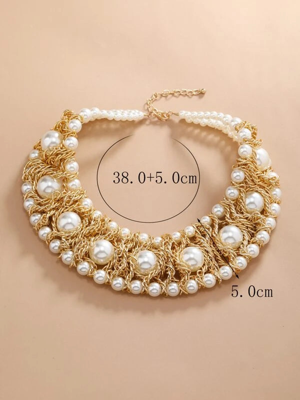 CM-AXS762303 Women Trendy Seoul Style Faux Pearl Decor Necklace