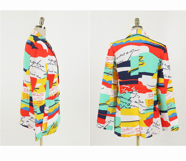 CM-CF010721 Women Trendy Street Style Tailored Collar Long Sleeve Printings Jacket