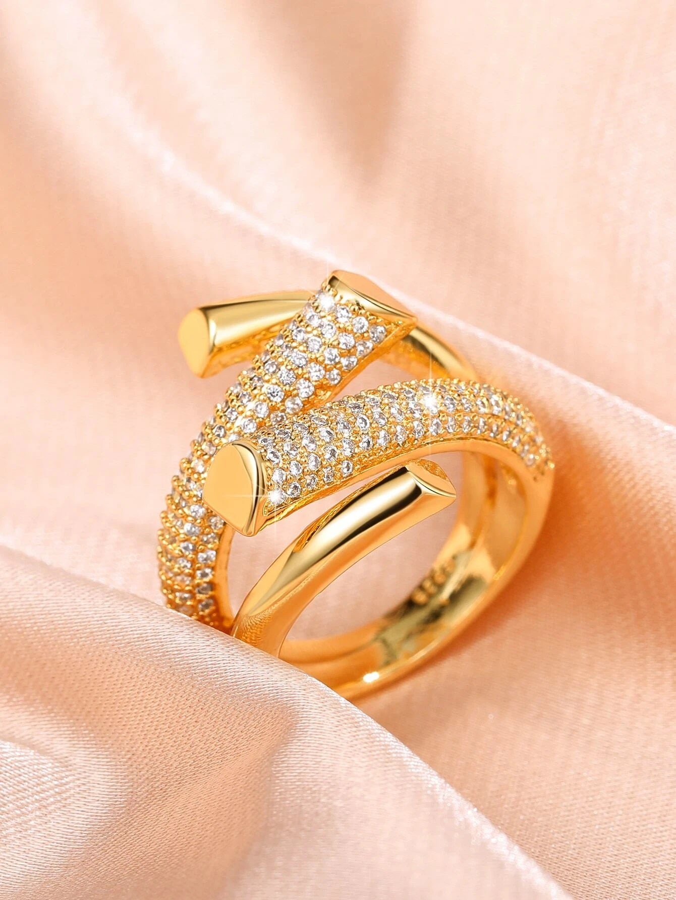 CM-AXS311691 Women Trendy Seoul Style Cubic Zirconia Decor Wrap Ring - Gold