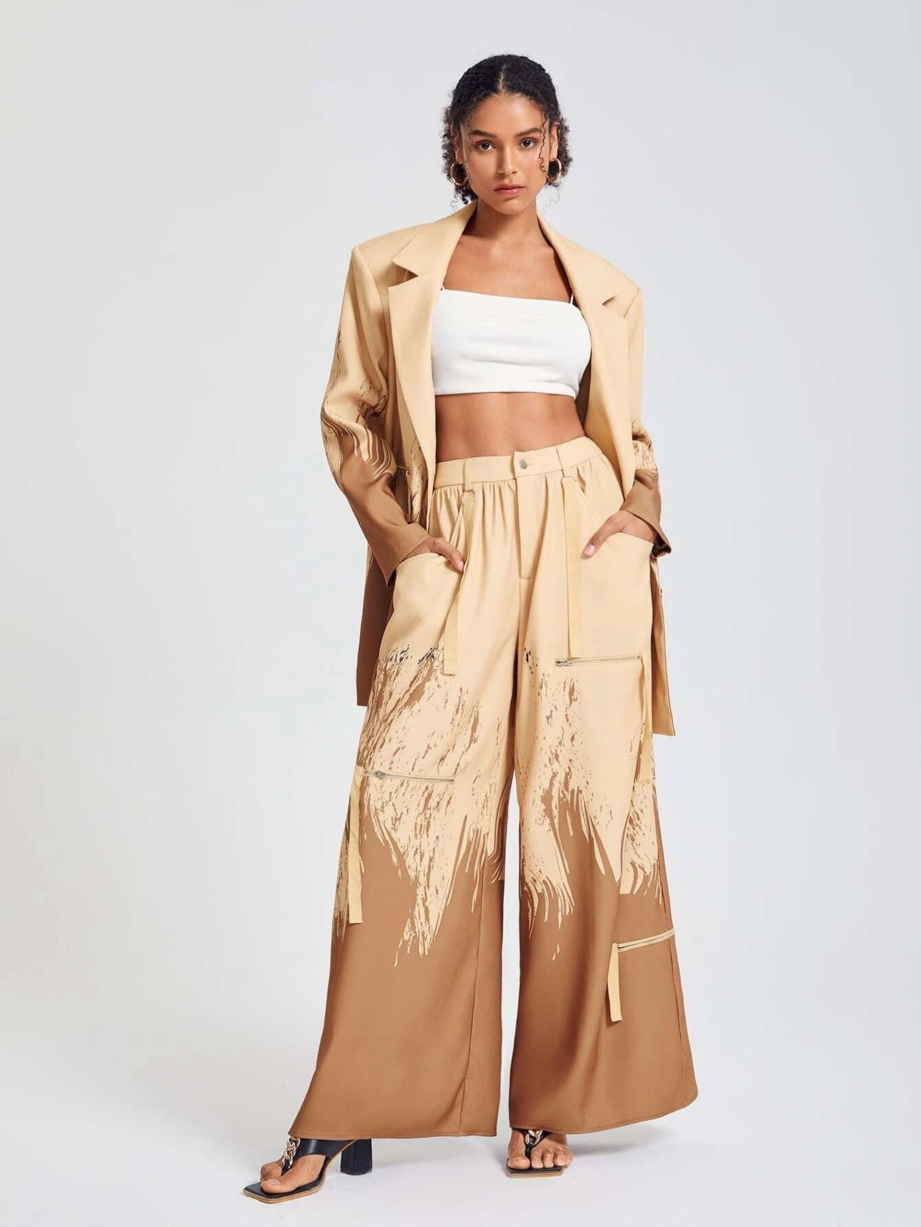 CM-BS255475 Women Casual Seoul Style Graphic Print Wide Leg Pants