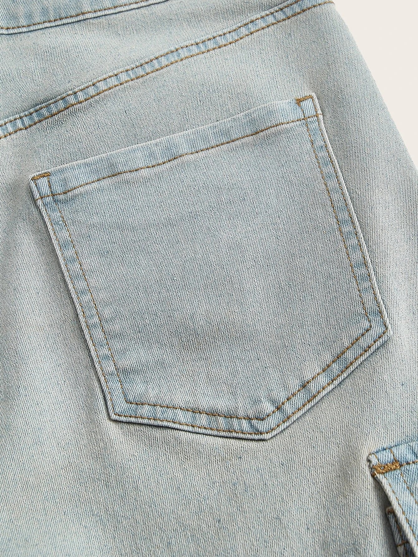 CM-BS142328 Women Preppy Seoul Style High Waist Flap Pocket Side Flare Leg Jeans
