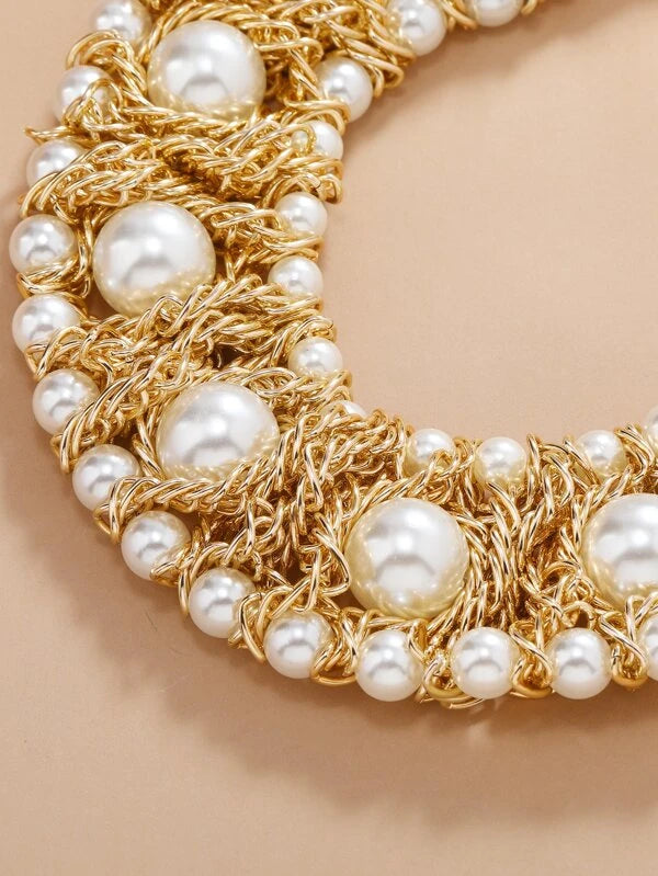CM-AXS762303 Women Trendy Seoul Style Faux Pearl Decor Necklace