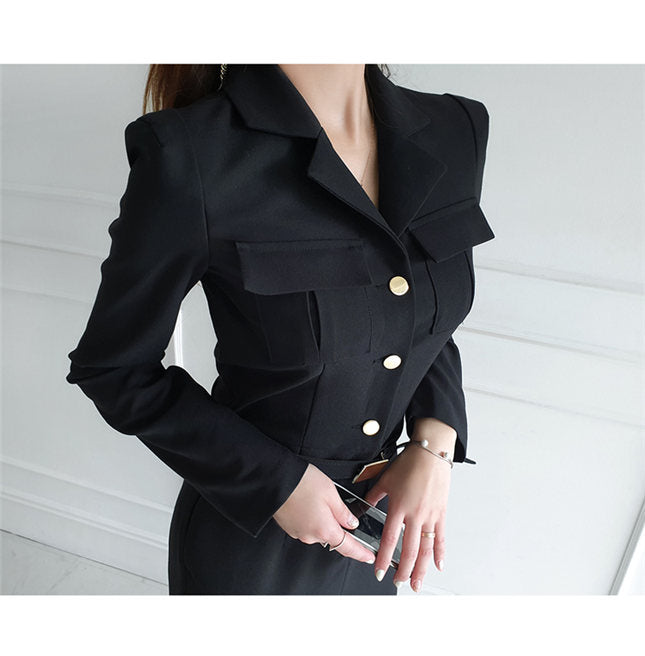 CM-JF091615 Women Elegant Seoul Style Single-Breasted V-Neck Slim Long Jumpsuit (Available in 2 colors)