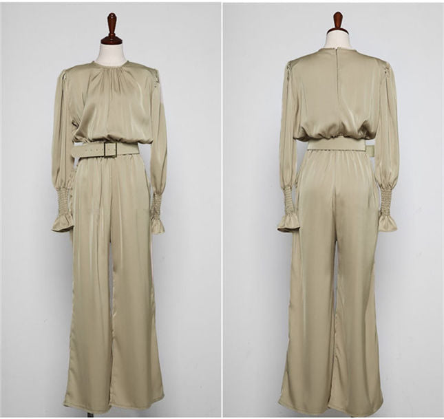 CM-JF041916 Women Elegant Seoul Style Long Sleeve High Waist Wide-Leg Long Jumpsuit