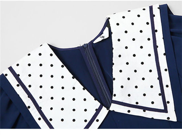 CM-JF062017 Women Elegant European Style High Waist Dots Wraps Collar Long Jumpsuit