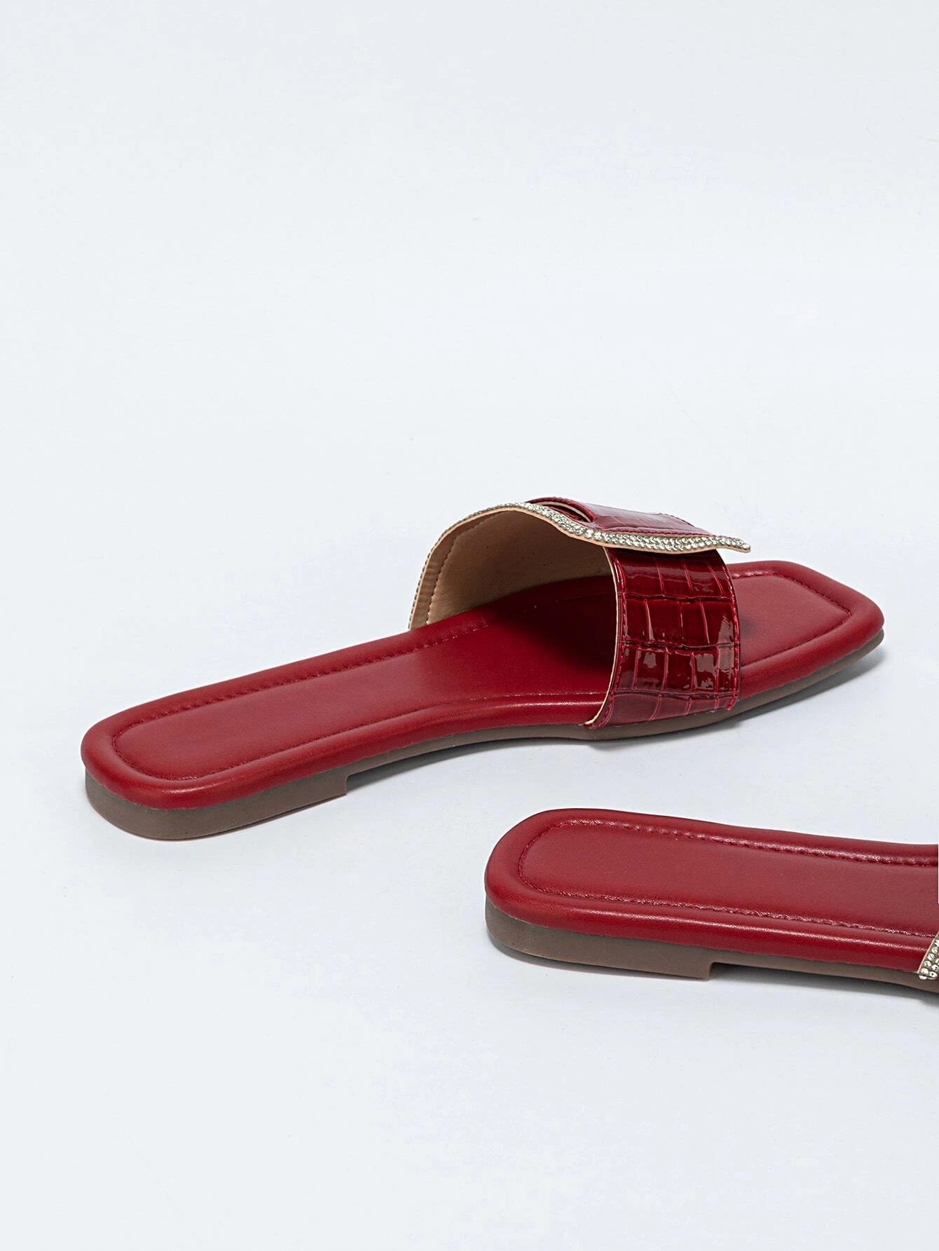 CM-SHS501355 Women Casual Seoul Style Embossed Rhinestone Decor Slide Sandals